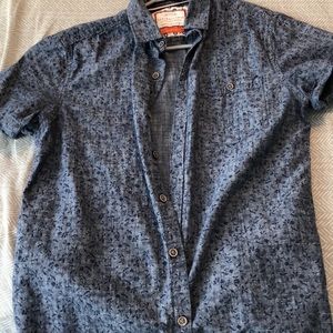 Denim and Flower Chambray Short Sleeve Button Down, Slim Medium
